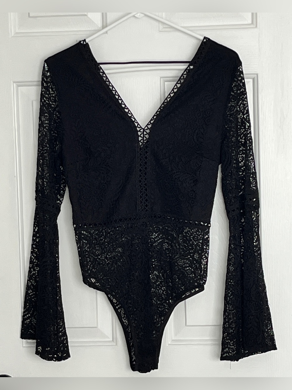 Black lace body suit with flare sleeves M